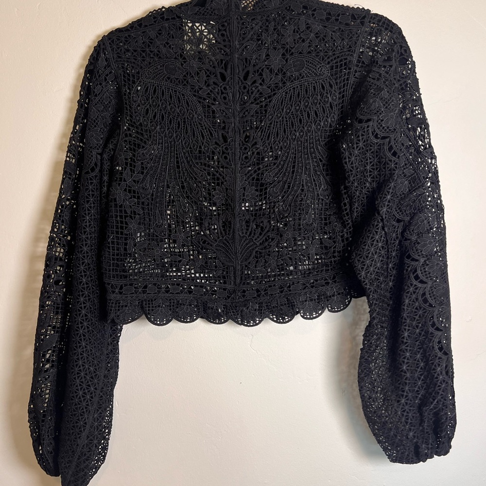 FARM Rio Black Guipure Lace Balloon sleeve, Blouse. EUC. No flaws. Womens Small - Picture 4 of 10